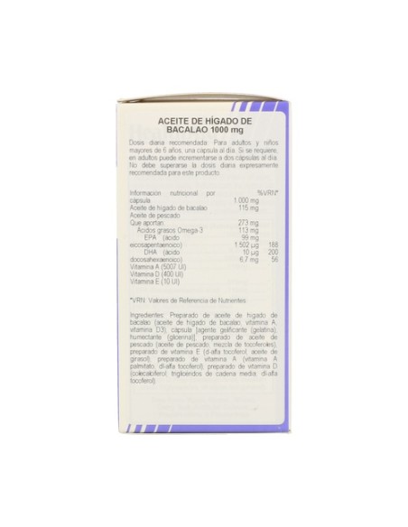 Aceite de Hígado de Bacalao 60 cápsulas de 1000mg Health aid