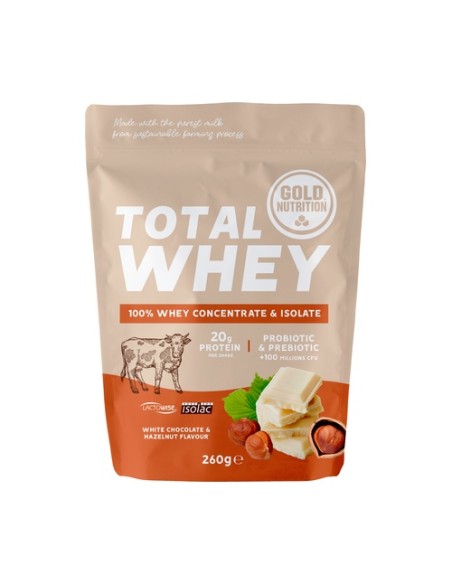 Total whey chocolate blanco-avellana 260 g de polvo Gold Nutrition
