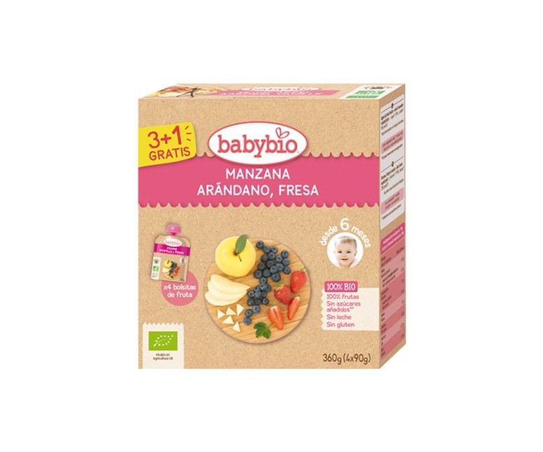Pouche manzana y frambuesa Bio 6m+ 4 unidades de 90 g Babybio