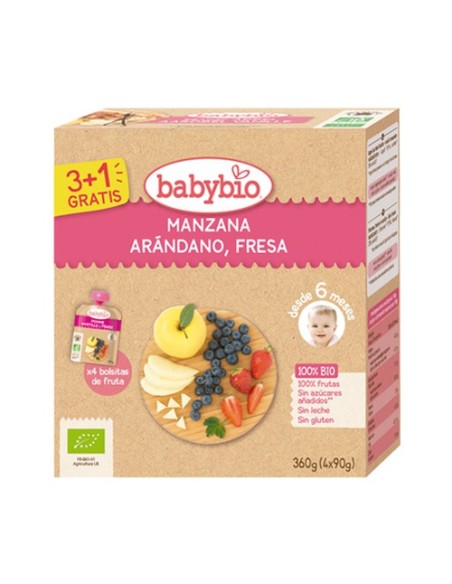 Pouche manzana y frambuesa Bio 6m+ 4 unidades de 90 g Babybio