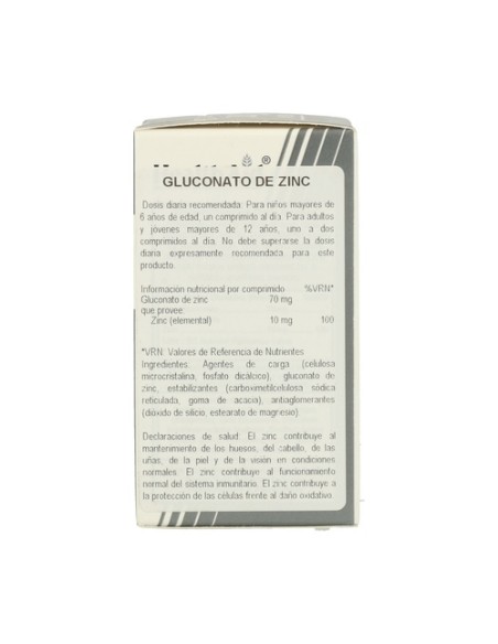 Gluconato de Zinc 90 comprimidos de 70mg Health Aid