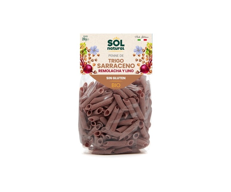 Penne de trigo sarraceno, remolacha y lino sin gluten Bio 250 g Sol Natural
