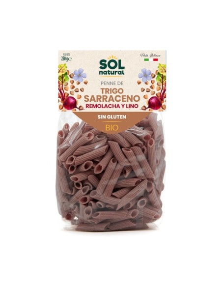 Penne de trigo sarraceno, remolacha y lino sin gluten Bio 250 g Sol Natural
