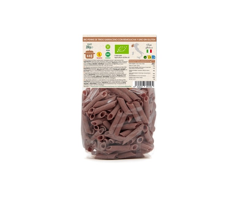 Penne de trigo sarraceno, remolacha y lino sin gluten Bio 250 g Sol Natural