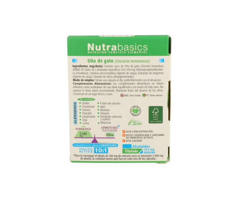 Nutrabasics Uña De Gato 30 cápsulas Drasanvi