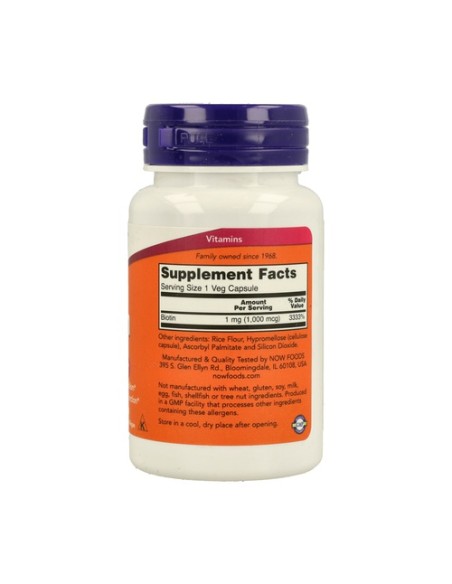 Biotina 1000 mcg 100 cápsulas NOW Foods
