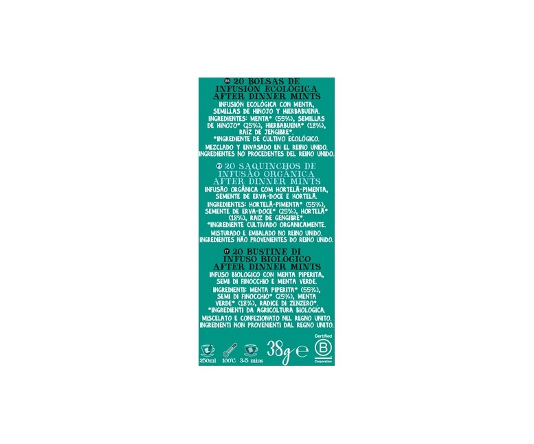 Infusión después de la cena doble menta Bio 20 bolsitas infusoras Cupper
