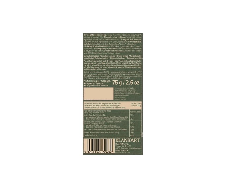 Chocolate negro Nicaragua 85% Eco 75 g Blanxart