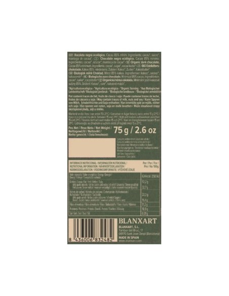 Chocolate negro Nicaragua 85% Eco 75 g Blanxart