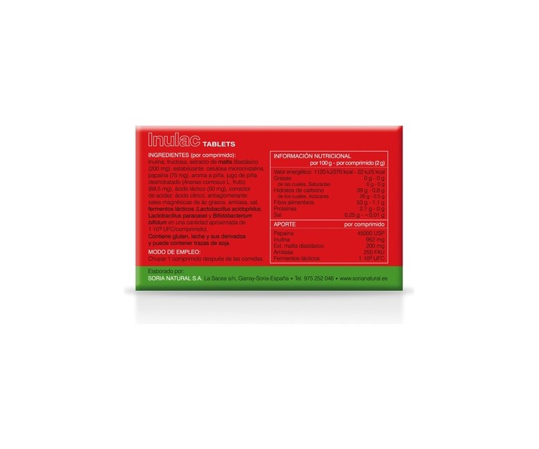 Inulac 30 comprimidos de 2g Soria Natural