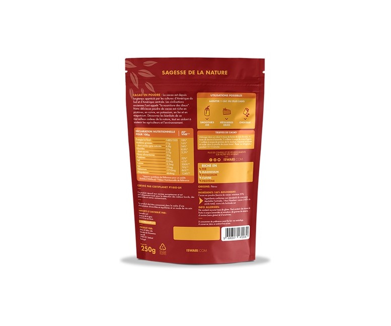 Cacao en polvo 250 g de polvo Iswari