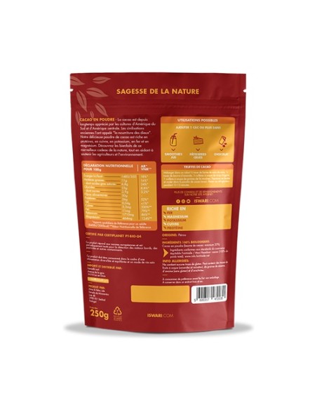 Cacao en polvo 250 g de polvo Iswari