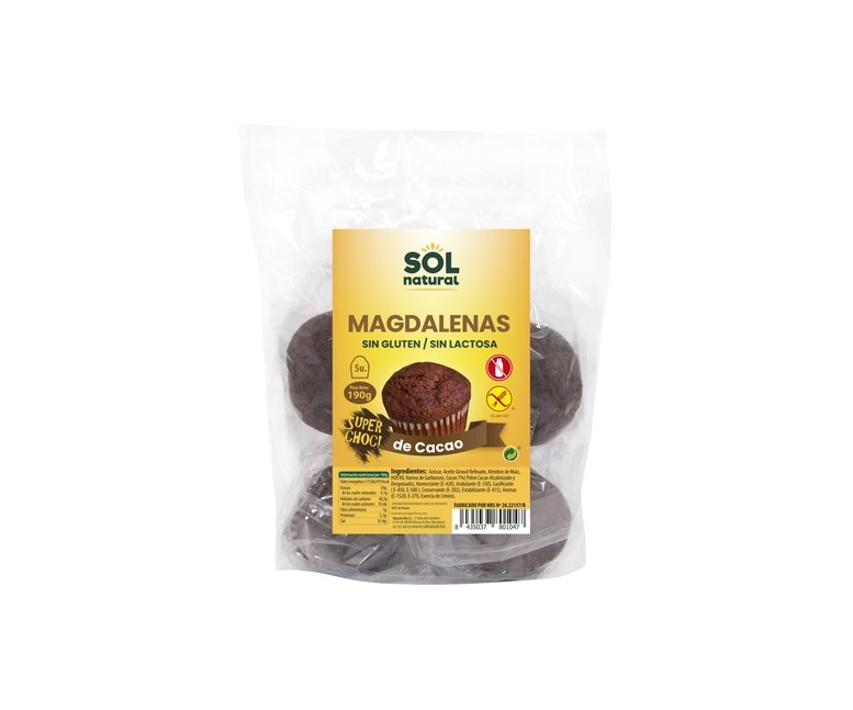 Magdalenas sin gluten super-chocolate 190 g (Chocolate) Sol Natural