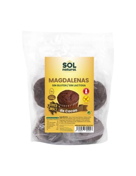 Magdalenas sin gluten super-chocolate 190 g (Chocolate) Sol Natural