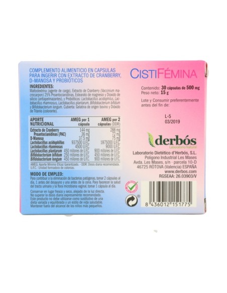 Cistifemina 30 cápsulas de 530mg Derbós