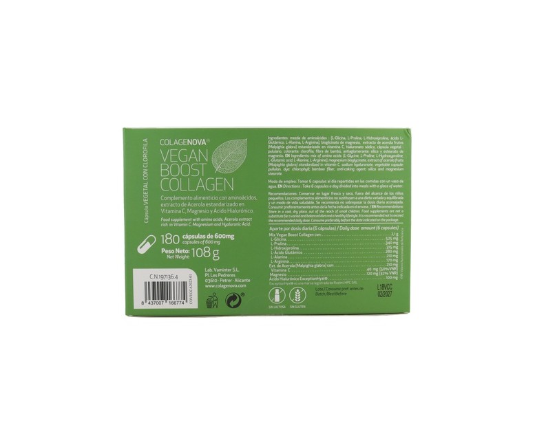 Colagenova vegan boost colágeno vegetal 180 cápsulas Vaminter