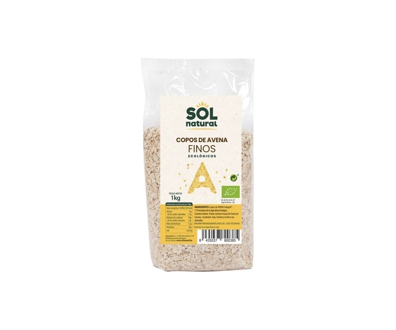 Copos de avena integral finos formato familiar Bio 1 kg Sol Natural
