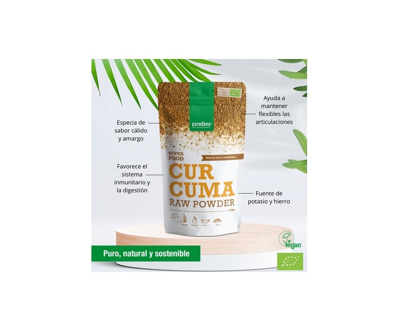 Cúrcuma en polvo vegana bio 200 g de polvo Purasana