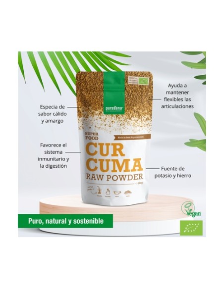 Cúrcuma en polvo vegana bio 200 g de polvo Purasana