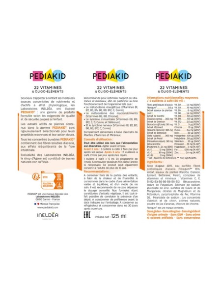 Pediakid 22 Vitaminas y oligoelementos 125 ml (Naranja - Albaricoque) Pediakid