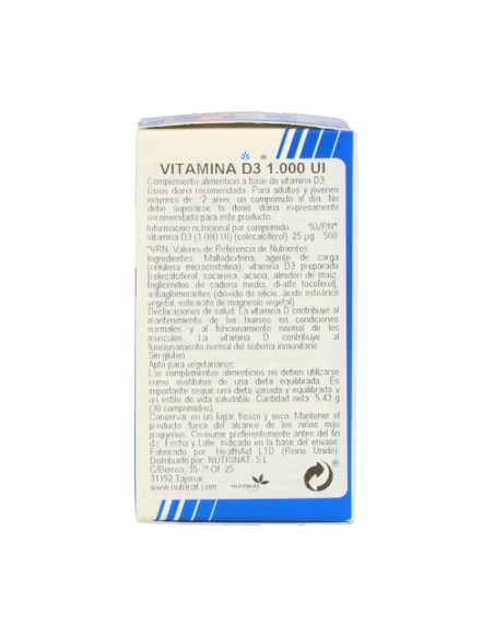 Vitamina D3 1000 iu 30 comprimidos Health aid