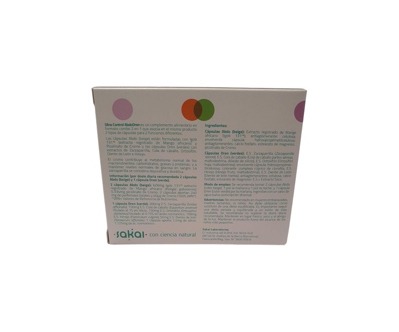Sline control abdodren control abdominal y eliminación de líquidos 60 cápsulas Sakai