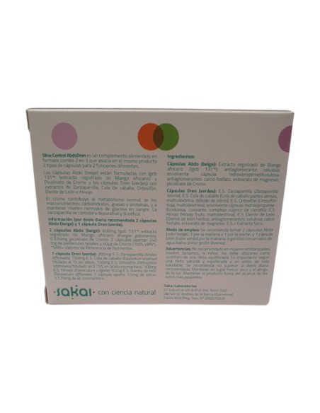 Sline control abdodren control abdominal y eliminación de líquidos 60 cápsulas Sakai
