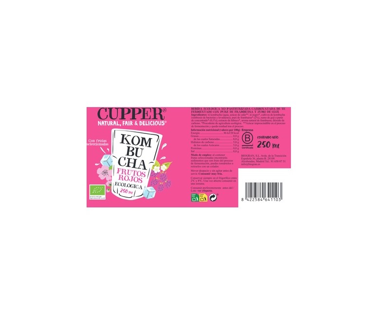 Kombucha de frambuesa, goji, hibisco Bio 250 ml (Frambuesa - Goji) Cupper