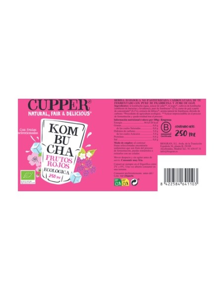 Kombucha de frambuesa, goji, hibisco Bio 250 ml (Frambuesa - Goji) Cupper