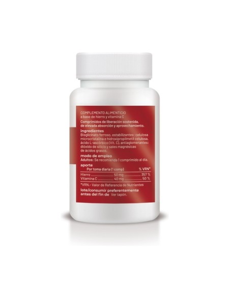 Hierro con Vitamina C liberación sostenida 60 comprimidos de 1000mg Soria Natural