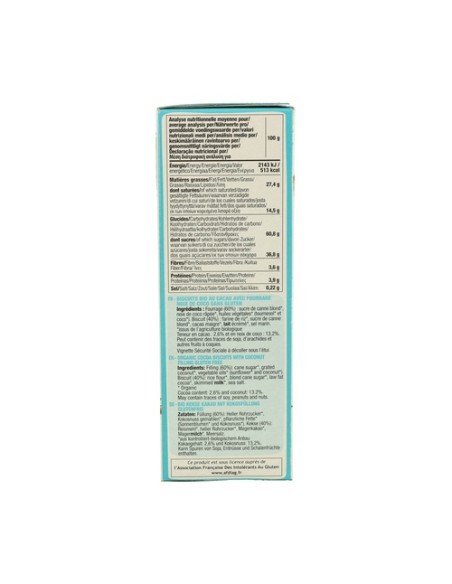 Galletas de Coco con Relleno de Nuez de Coco Bio Sin Gluten 125 g (Cacao - Coco) Bisson