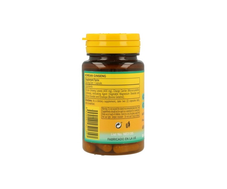 Ginseng Koreano 50 cápsulas de 400mg Nature essential
