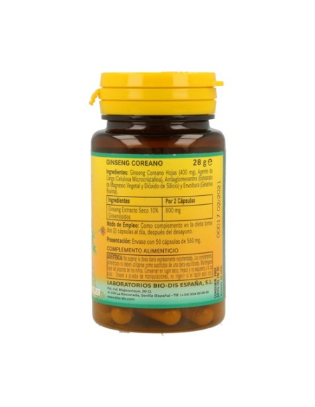 Ginseng Koreano 50 cápsulas de 400mg Nature essential