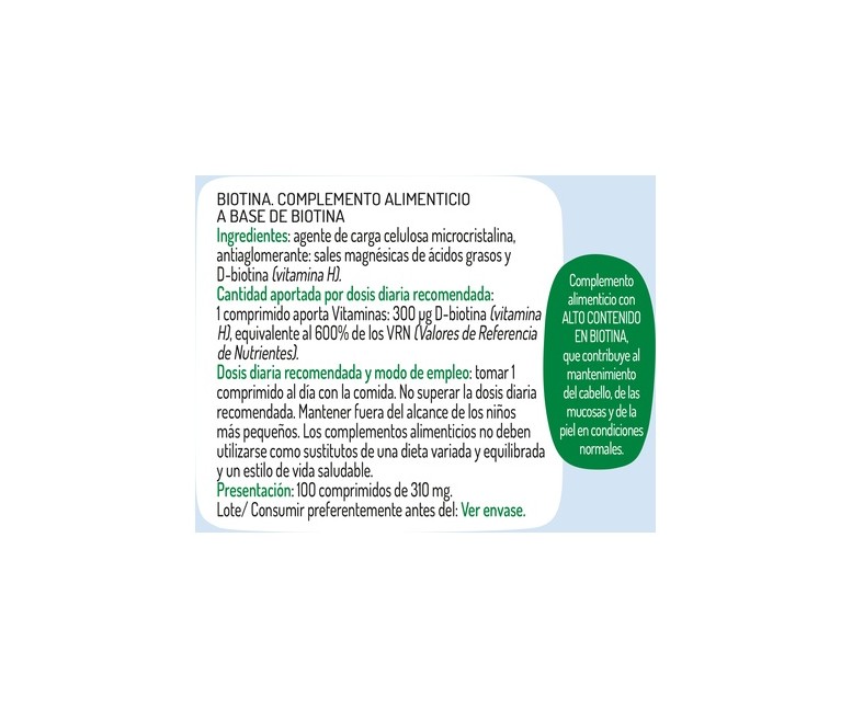 Biotin (Biotina Vitamina H) 100 comprimidos El Granero Integral