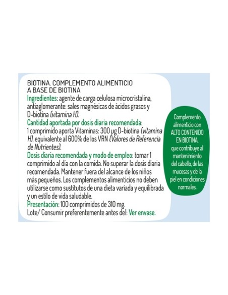 Biotin (Biotina Vitamina H) 100 comprimidos El Granero Integral