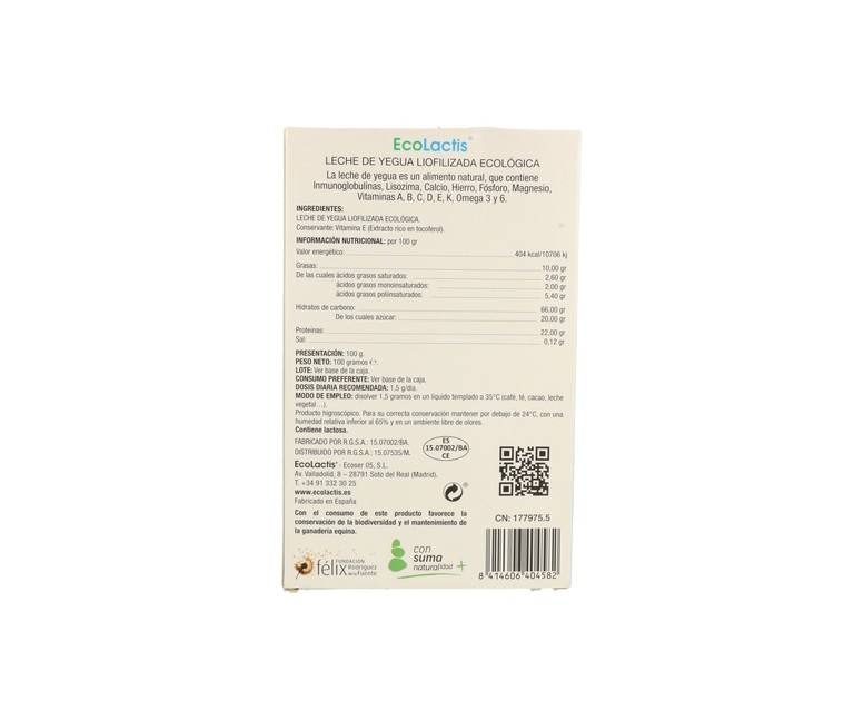 Leche de Yegua Liofilizada Eco 100 g Ecolactis