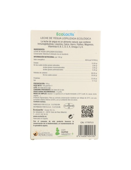 Leche de Yegua Liofilizada Eco 100 g Ecolactis