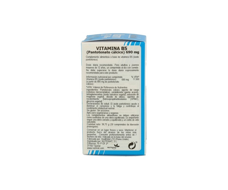 Vit B5 Pantotenato de Calcio 30 comprimidos Health Aid