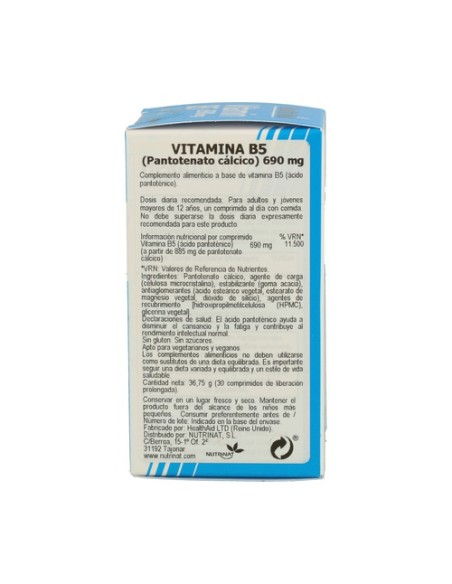 Vit B5 Pantotenato de Calcio 30 comprimidos Health Aid