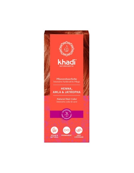 Henna natural con Amla y Jatropha 100 g (Rojo) Khadi
