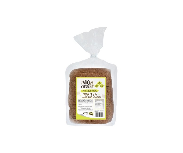 Pack Pan de molde integral omega con lino, girasol y calabaza 6 unidades de 400 g Taho Cereal