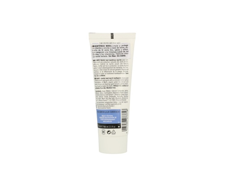 Dentífrico mirra y té verde bio sin flúor 75 ml Sante