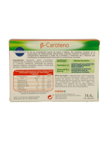 Beta Caroteno 36 cápsulas Dietisa
