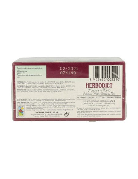 Herbodiet Infusiones Controla Tu Peso 20 bolsitas infusoras Nova Diet