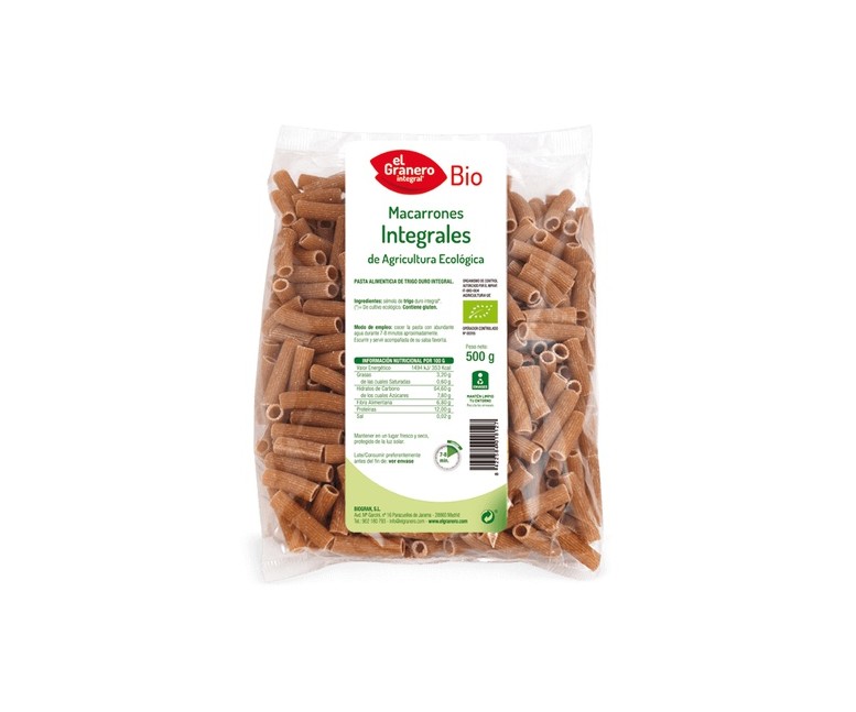 Macarrones Integrales Bio 500 g El Granero Integral
