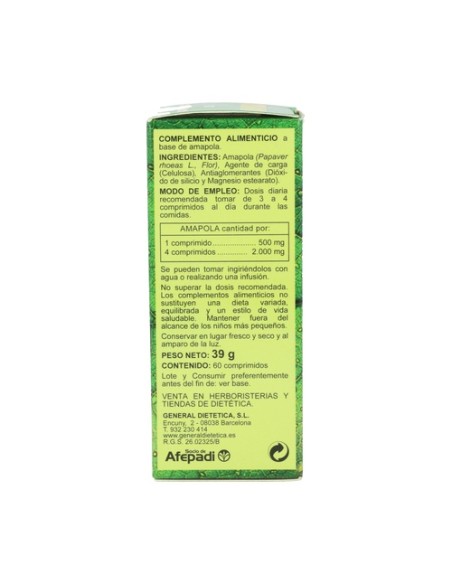 Amapola 60 comprimidos de 500mg Integralia