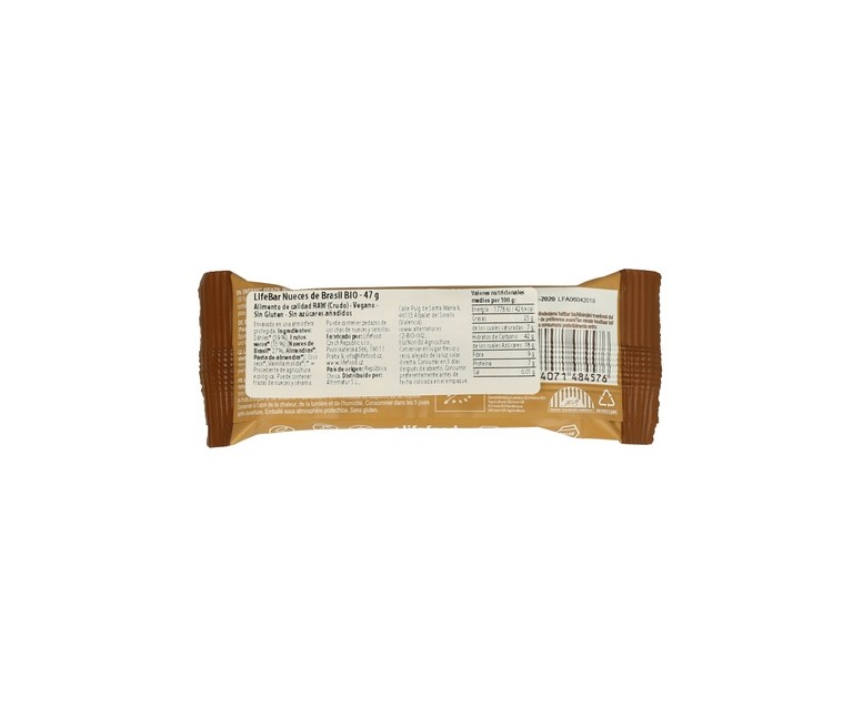 Pack Lifebar (Sabor Nueces del Brasil) 15 barritas de 47g Lifefood