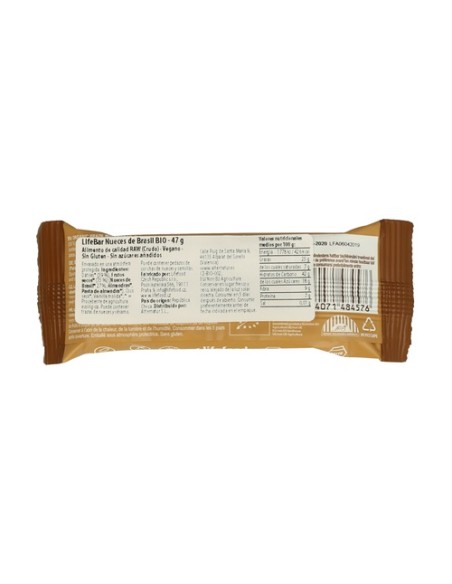 Pack Lifebar (Sabor Nueces del Brasil) 15 barritas de 47g Lifefood