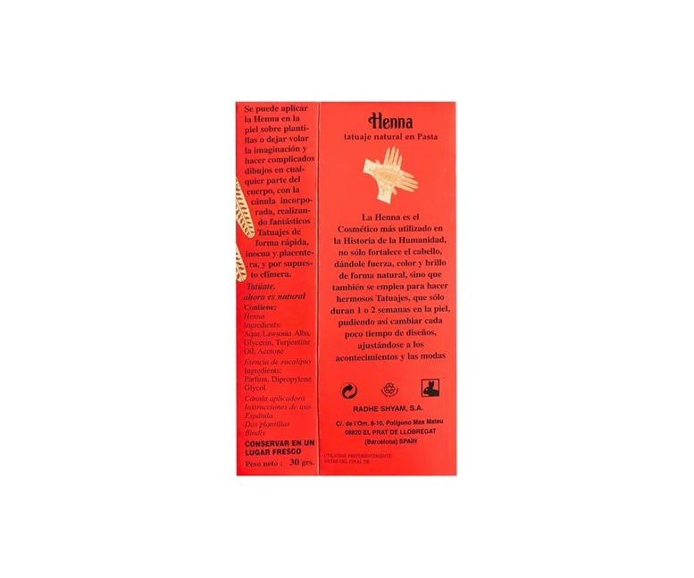 Pasta para hacer tatuajes temporales 30 g Radhe Shyam