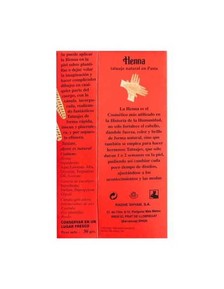 Pasta para hacer tatuajes temporales 30 g Radhe Shyam